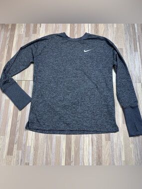Nike Running Heather Charcoal Blue Long-Sleeve Dri-FIT Crew Women’s Medium